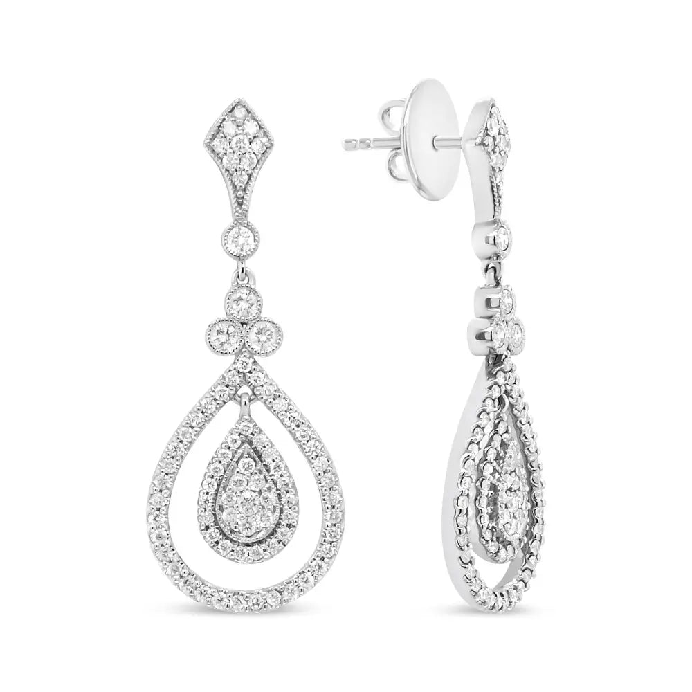 18k White Gold 1 1/4 Cttw Round Diamond Openwork Teardrop-shaped Dangle Earrings (f-g Color Vs1-vs2 Clarity) - Fine