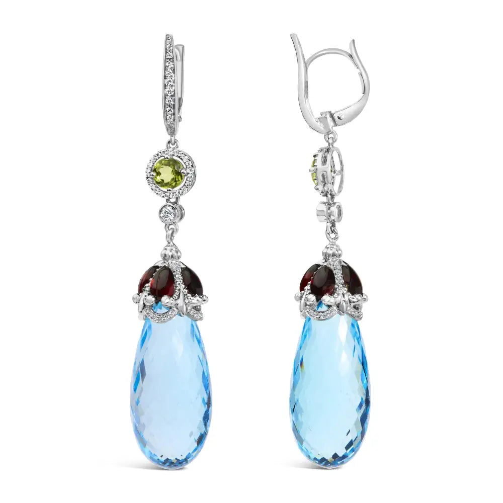 18k White Gold 1/2 Cttw Diamond and 22mm Blue Topaz Garnet Drop Dangle Earrings (f-g Color Vs1-vs2 Clarity) - Fine