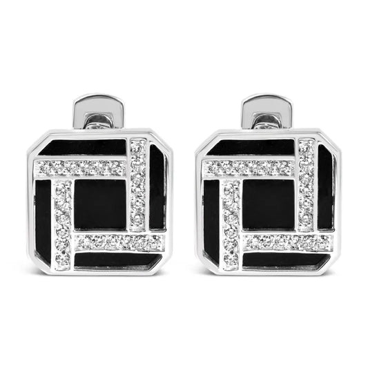 18k White Gold 1/2 Cttw Diamond and Black Enamel Cufflinks for Men (f-g Color Vs1-vs2 Clarity) - Fine Jewelry us Direct