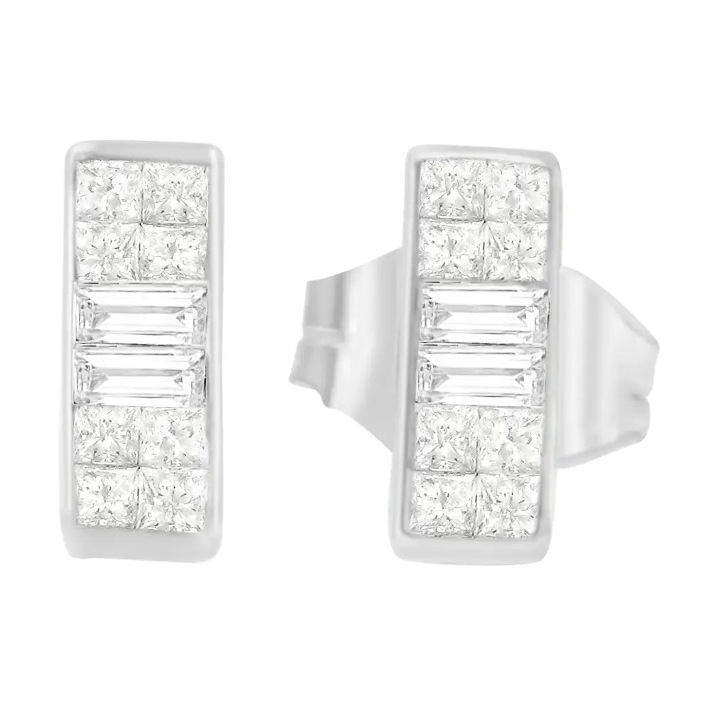 18k White Gold 1/4 Cttw Baguette and Princess Cut Diamond Earrings (g-h Vs1-vs2) - Fine Jewelry us Direct