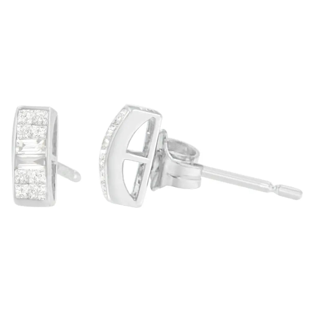 18k White Gold 1/4 Cttw Baguette and Princess Cut Diamond Earrings (g-h Vs1-vs2) - Fine Jewelry us Direct