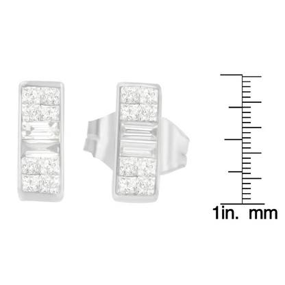 18k White Gold 1/4 Cttw Baguette and Princess Cut Diamond Earrings (g-h Vs1-vs2) - Fine Jewelry us Direct