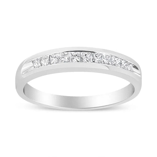 18k White Gold 1/4 Cttw Channel Set Princess-cut Diamond Classic 11 Stone Band Ring (e-f Color I1-i2 Clarity) - Fine