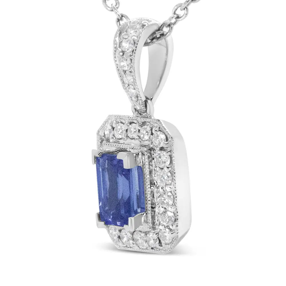 18k White Gold 1/4 Cttw Round Diamond and 6x4mm Purple Tanzanite Halo 18’’ Pendant Necklace (h-i Color Vs1-vs2