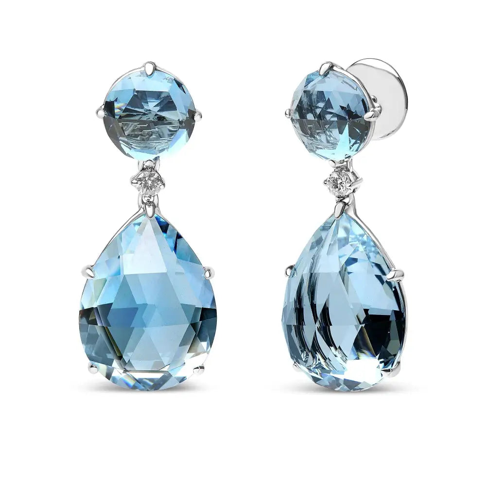 18k White Gold 1/5 Cttw Diamond with Round London Blue Topaz and 20 x 15mm Pear Cut Sky Gemstone Dangle Earring (g-h