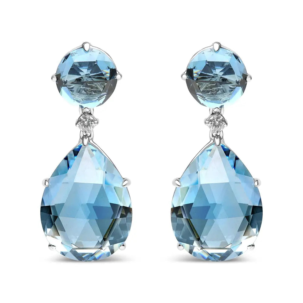 18k White Gold 1/5 Cttw Diamond with Round London Blue Topaz and 20 x 15mm Pear Cut Sky Gemstone Dangle Earring (g-h