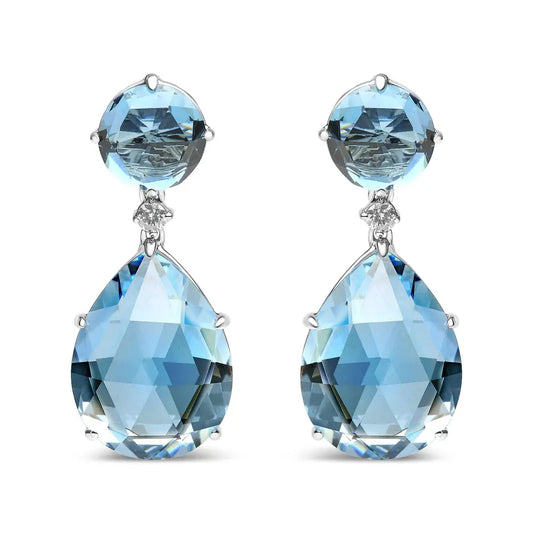 18k White Gold 1/5 Cttw Diamond with Round London Blue Topaz and 20 x 15mm Pear Cut Sky Gemstone Dangle Earring (g-h