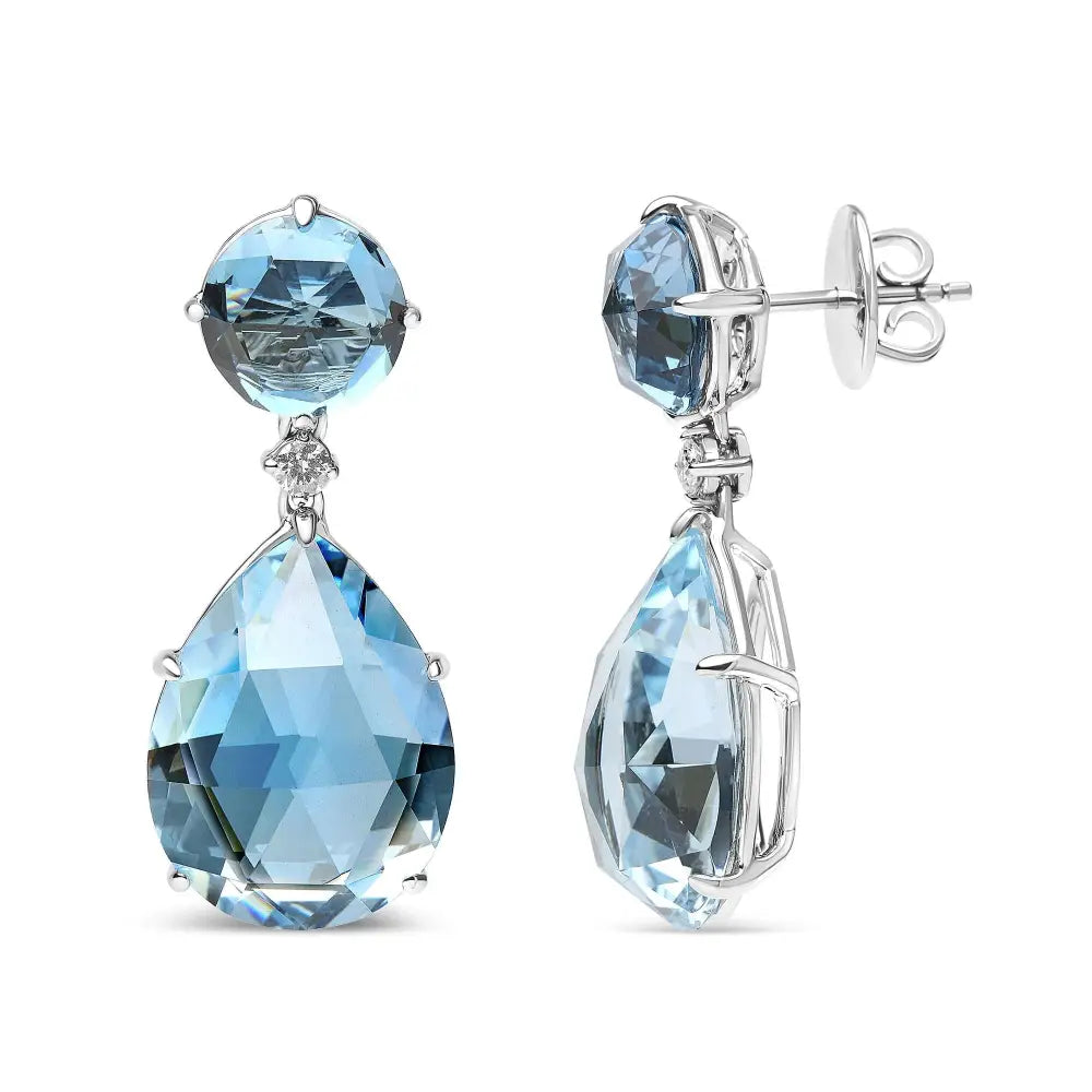 18k White Gold 1/5 Cttw Diamond with Round London Blue Topaz and 20 x 15mm Pear Cut Sky Gemstone Dangle Earring (g-h