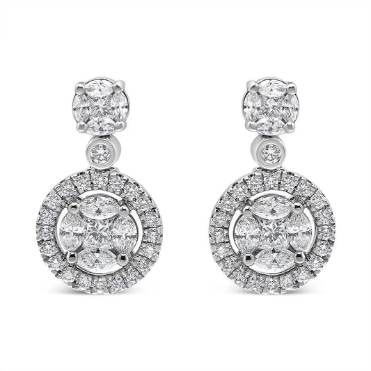 18k White Gold 2.0 Cttw Round Shape Diamond Composite Halo Dangle Stud Earring (f-g Color Vs1-vs2 Clarity) - Fine