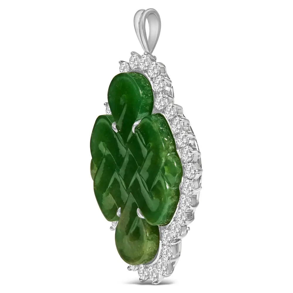 18k White Gold 2.00 Cttw Diamond Halo and Jade Shield Brooch Pin Pendant (g-h Color Vs1-vs2 Clarity) Chain not Included