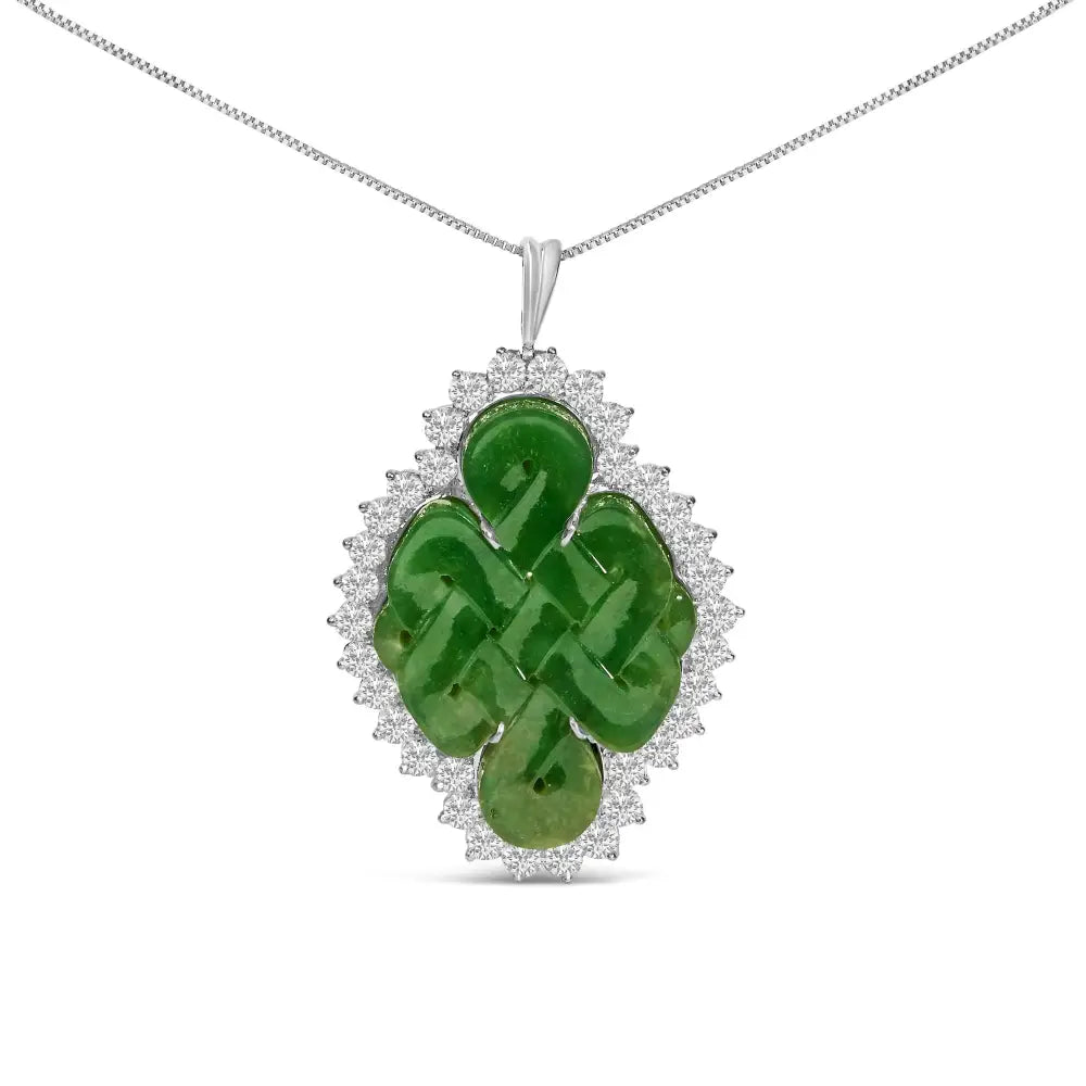 18k White Gold 2.00 Cttw Diamond Halo and Jade Shield Brooch Pin Pendant (g-h Color Vs1-vs2 Clarity) Chain not Included