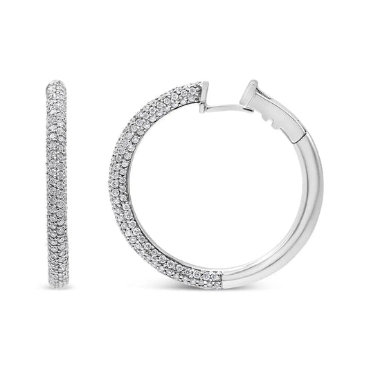 18k White Gold 2 1/3 Cttw Pave Set Diamond Semi Eternity Leverback Hoop Earrings (f-g Color Vs1-vs2 Clarity) - Fine