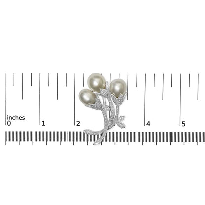 18k White Gold 2 1/5 Cttw Diamond and South Sea Pearl Floral Brooch Pin (g-h Color Vs1-vs2 Clarity) - Fine Jewelry