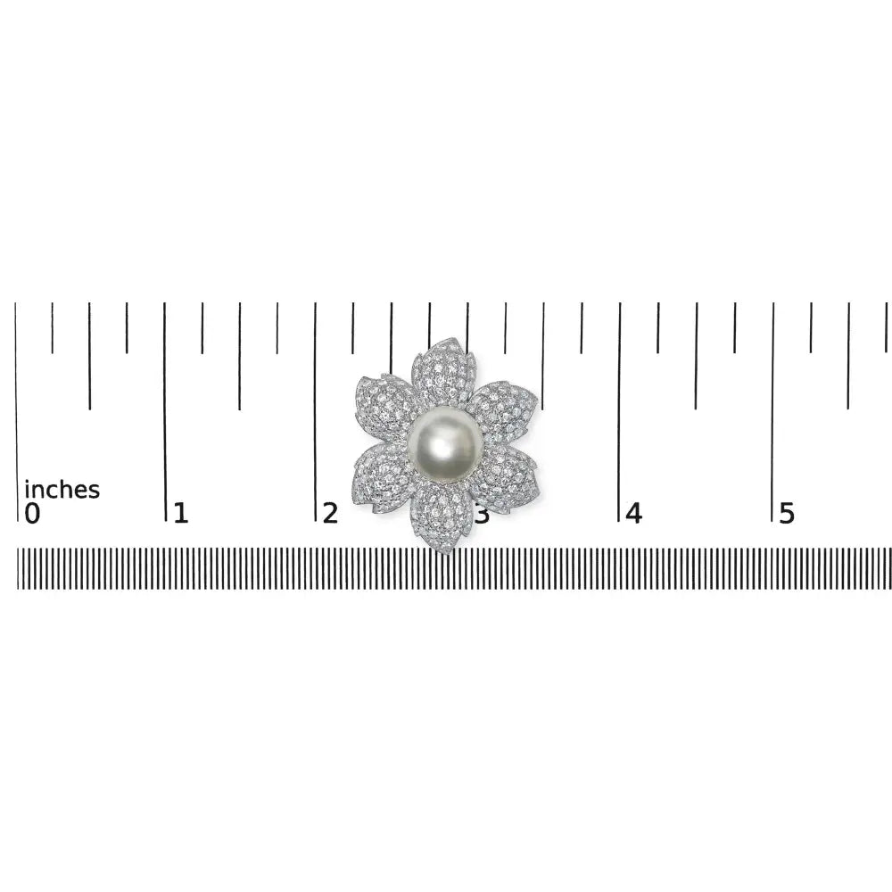 18k White Gold 2 3/4 Cttw Diamond and 12.5 Mm Cultured Freshwater Pearl Floral Brooch Pin (g-h Color Vs1-vs2 Clarity)