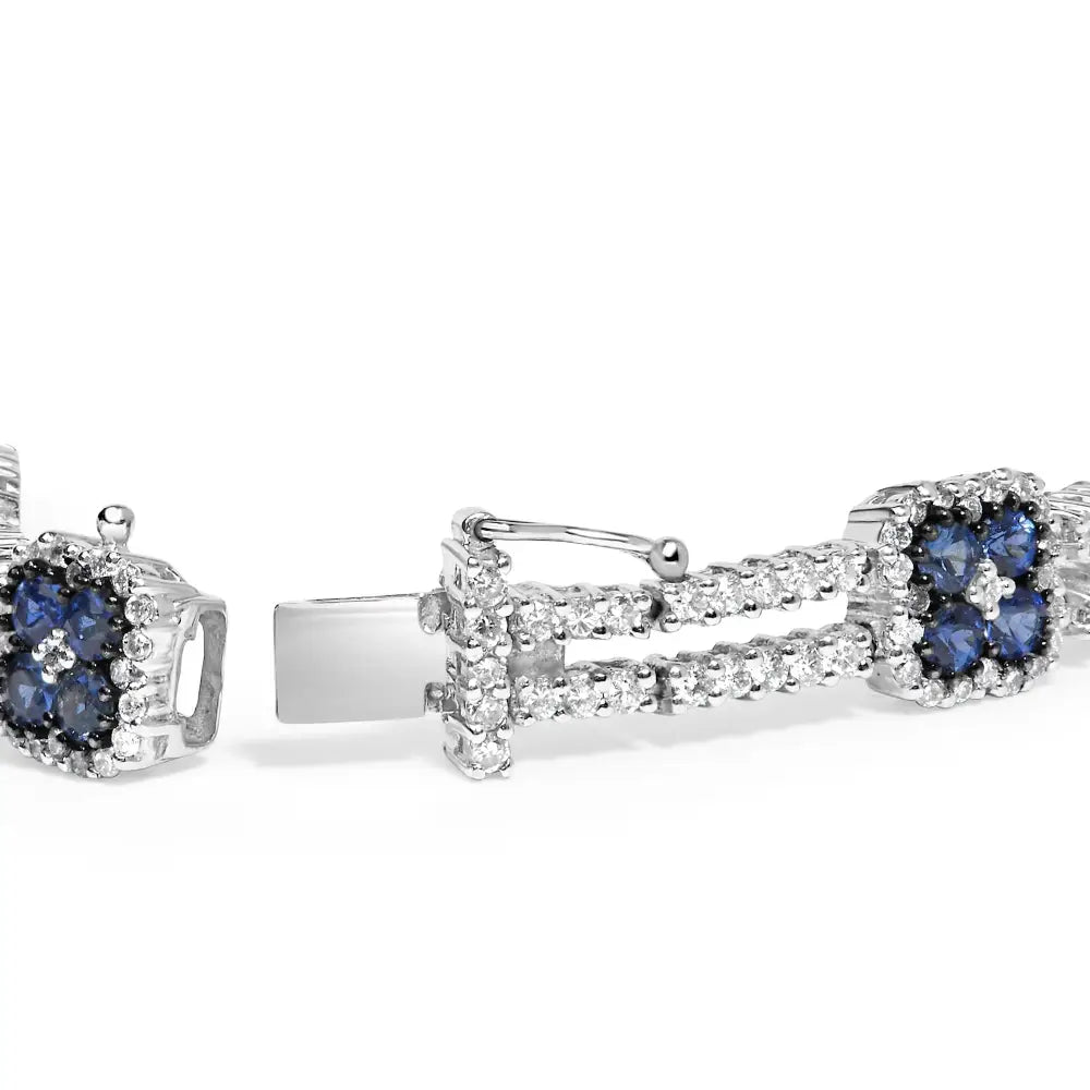 18k White Gold 2 3/4 Cttw Diamond and 3x3mm Sapphire Double Row Link Bracelet (g-h Color Vs1-vs2 Clarity) - 7’’