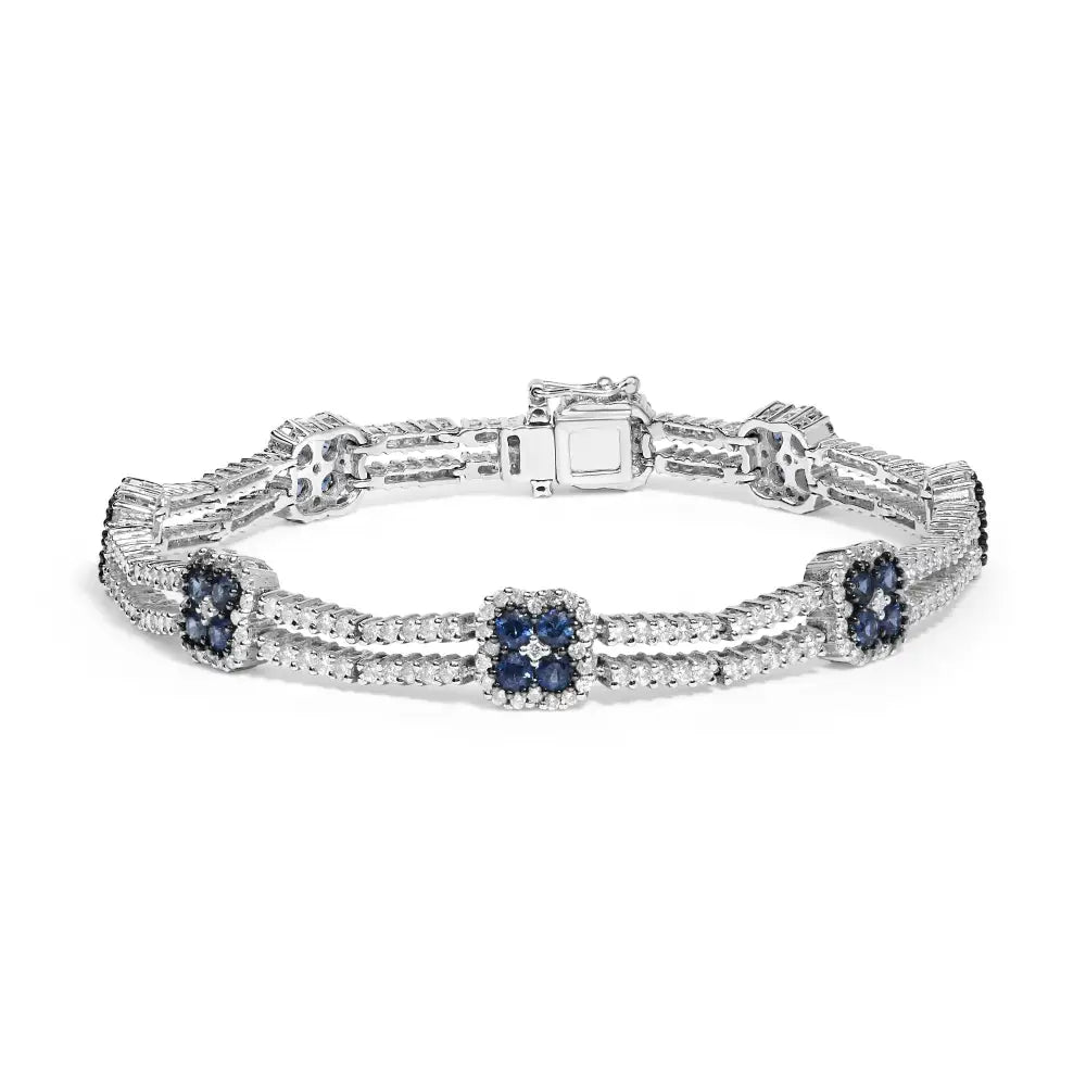 18k White Gold 2 3/4 Cttw Diamond and 3x3mm Sapphire Double Row Link Bracelet (g-h Color Vs1-vs2 Clarity) - 7’’