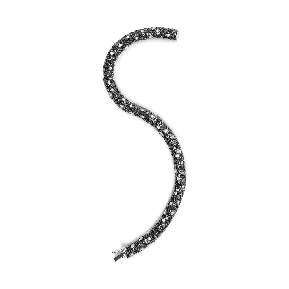 18k White Gold 20.0 Cttw Black and Pave Set Diamond Eternity Snake Skin Style Tennis Bracelet (black G-h Color Si1-si2