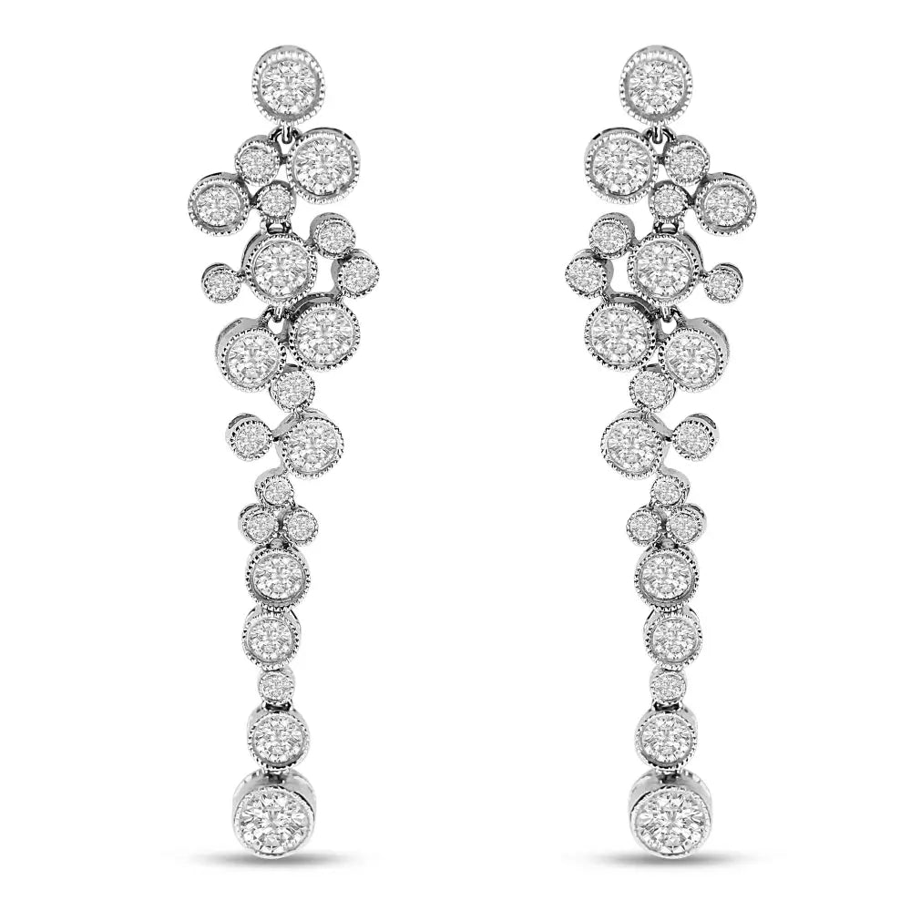 18k White Gold 3.15 Cttw Round Diamond Waterfall Drop Dangle Stud Earrings (h-i Color Vs1-vs2 Clarity) - Fine Jewelry