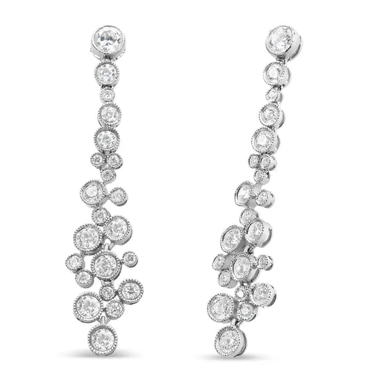 18k White Gold 3.15 Cttw Round Diamond Waterfall Drop Dangle Stud Earrings (h-i Color Vs1-vs2 Clarity) - Fine Jewelry