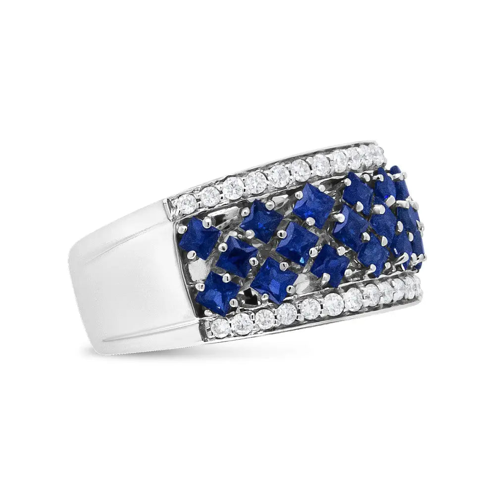 18k White Gold 3/8 Cttw Diamond and 2x2mm Princess Cut Blue Sapphire Fashion Band Ring (f-g Color Vs1-vs2 Clarity)