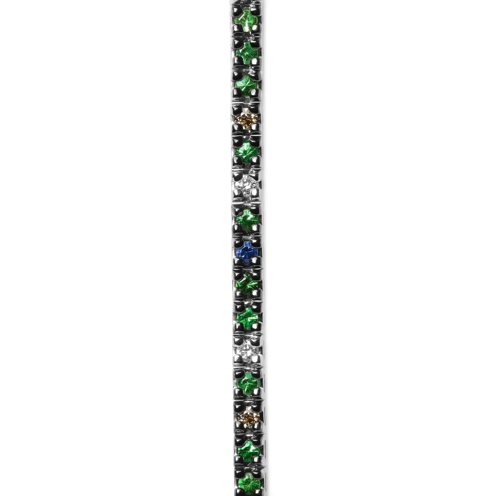 18k White Gold 3/8 Cttw Diamond with Blue Sapphire and Green Tsavorite Gemstone Multi-colored Tennis Bracelet (brown