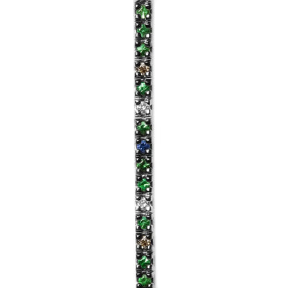 18k White Gold 3/8 Cttw Diamond with Blue Sapphire and Green Tsavorite Gemstone Multi-colored Tennis Bracelet (brown