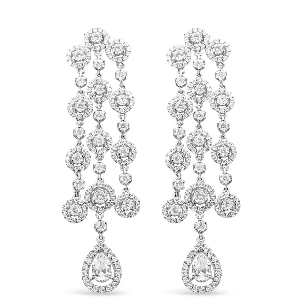 18k White Gold 4 3/4 Cttw Diamond Double Teardrop Waterfall Dangle Earrings (h-i Color Vs1-vs2 Clarity) - Fine Jewelry