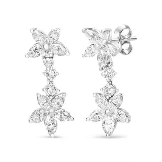 18k White Gold 6.0 Cttw Marquise Diamond Floral Dangle Drop Earrings (e-f Color Vs1-vs2 Clarity) - Fine Jewelry