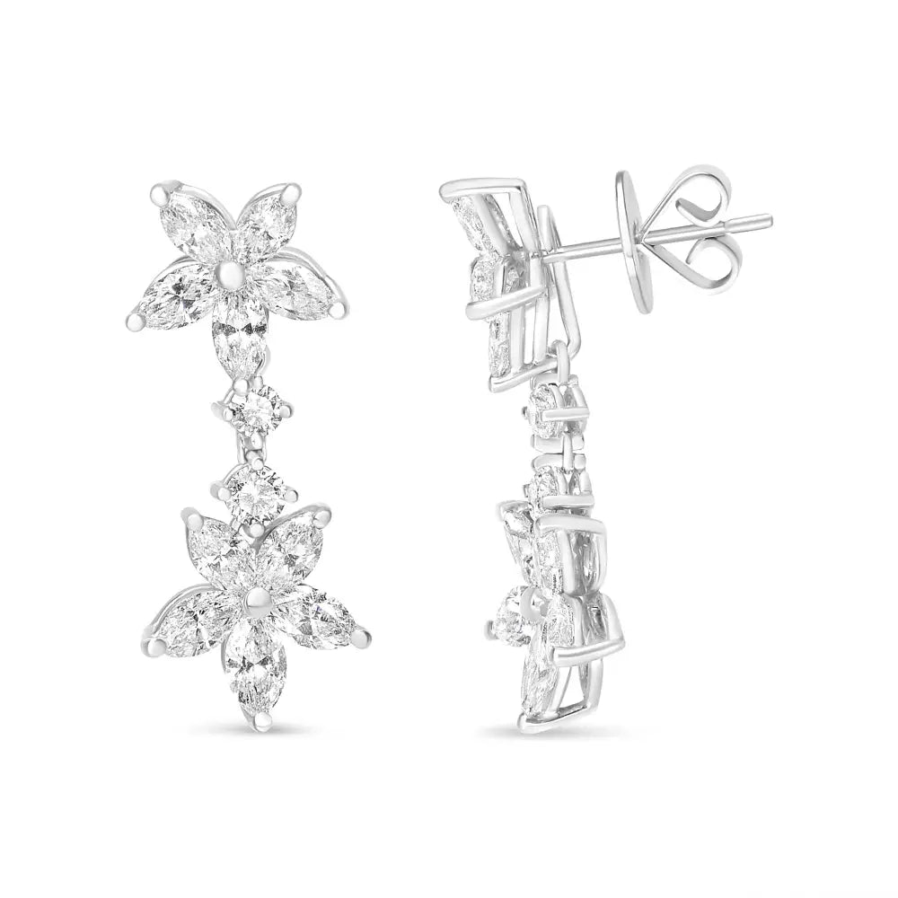 18k White Gold 6.0 Cttw Marquise Diamond Floral Dangle Drop Earrings (e-f Color Vs1-vs2 Clarity) - Fine Jewelry