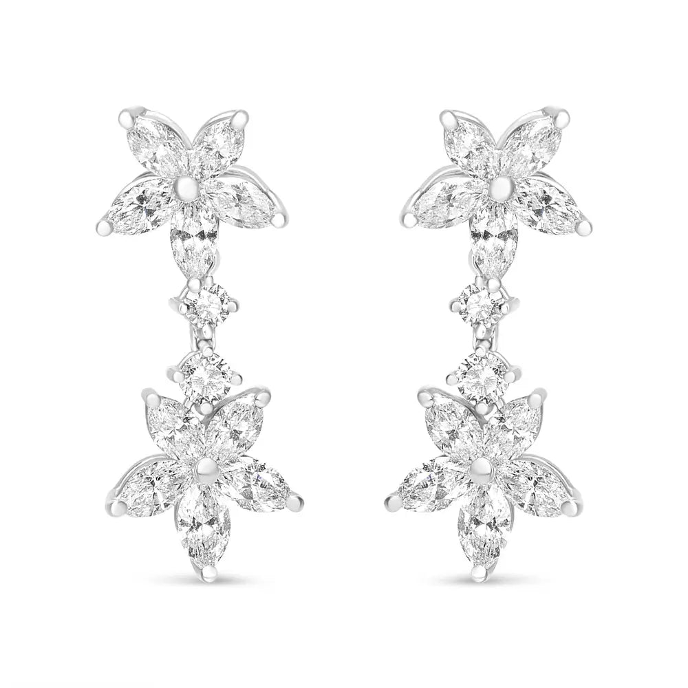 18k White Gold 6.0 Cttw Marquise Diamond Floral Dangle Drop Earrings (e-f Color Vs1-vs2 Clarity) - Fine Jewelry