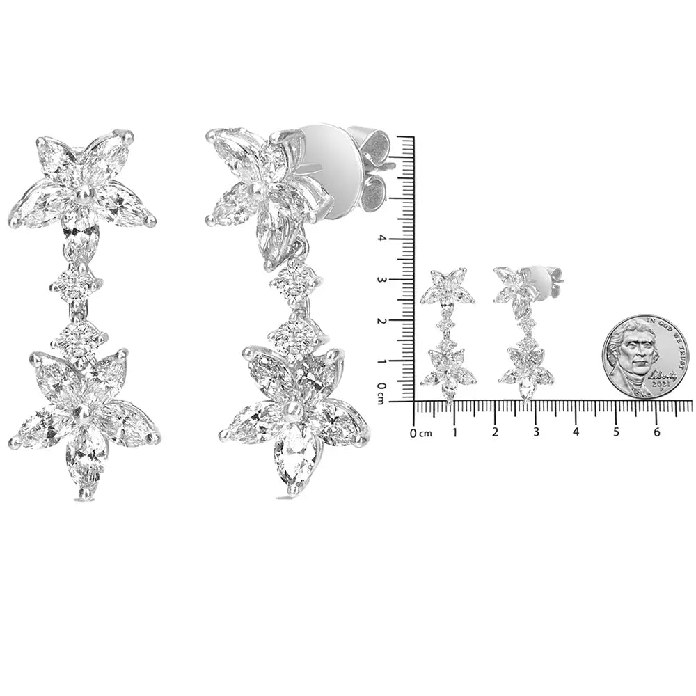 18k White Gold 6.0 Cttw Marquise Diamond Floral Dangle Drop Earrings (e-f Color Vs1-vs2 Clarity) - Fine Jewelry