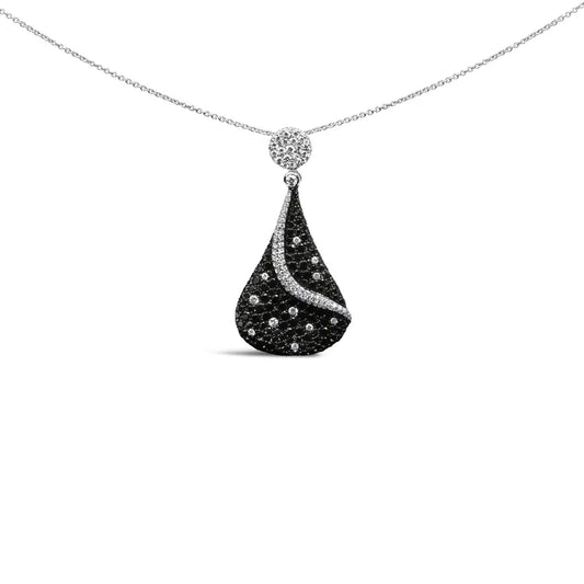 18k White Gold 6 1/3 Cttw Pave Set Black and Diamond Teardrop Pendant Necklace (f-g Color Vs1-vs2 Clarity) - Fine