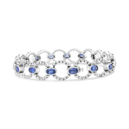 18k White Gold 6 Cttw Diamond and 5x3mm Oval Blue Sapphire Openwork Circle Link Bracelet (f-g Color Si1-si2 Clarity)