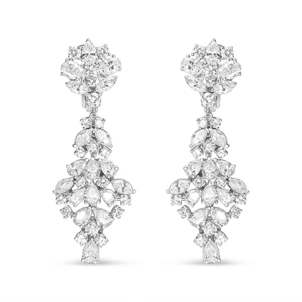 18k White Gold 9 1/2 Cttw Diamond Cluster Drop Dangle Clip-on Earrings (f-g Color Vs1-vs2 Clarity) - Fine Jewelry