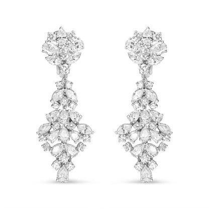 18k White Gold 9 1/2 Cttw Diamond Cluster Drop Dangle Clip-on Earrings (f-g Color Vs1-vs2 Clarity) - Fine Jewelry