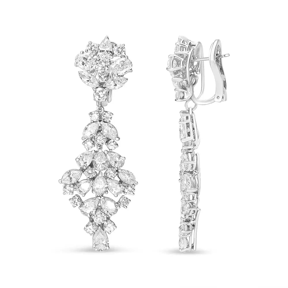 18k White Gold 9 1/2 Cttw Diamond Cluster Drop Dangle Clip-on Earrings (f-g Color Vs1-vs2 Clarity) - Fine Jewelry