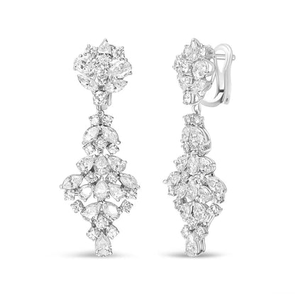 18k White Gold 9 1/2 Cttw Diamond Cluster Drop Dangle Clip-on Earrings (f-g Color Vs1-vs2 Clarity) - Fine Jewelry