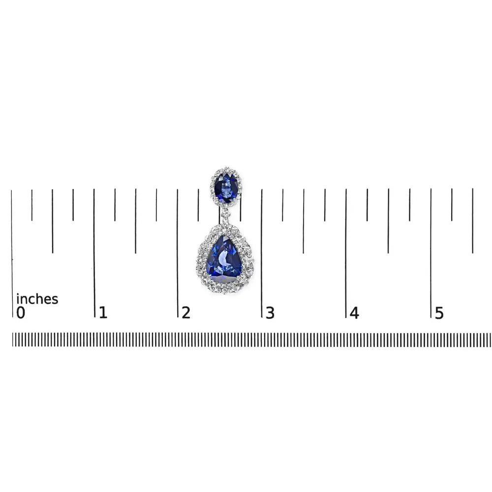 18k White Gold Blue Sapphire 2 3/4 Cttw Diamond Halo Drop Dangle Earring (g-h Color Si1-si2 Clarity) - Fine Jewelry