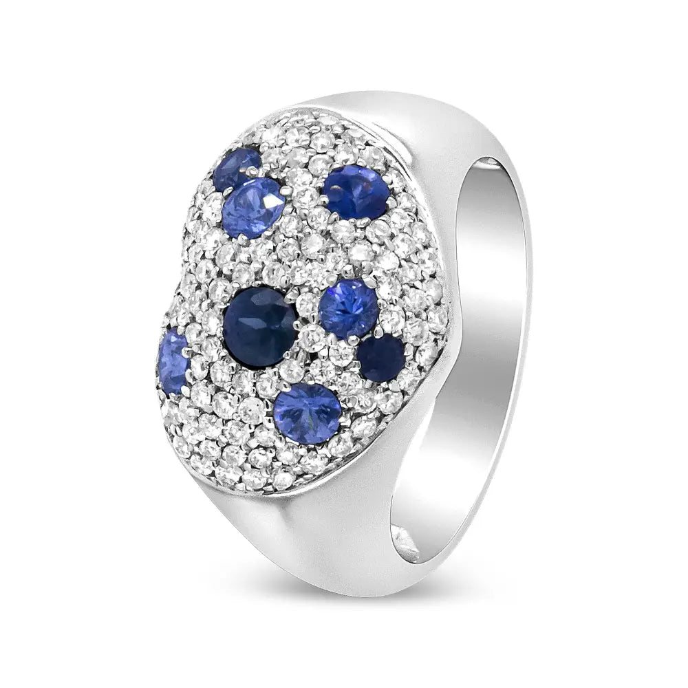 18k White Gold Blue Sapphire and 5/8 Cttw Diamond Cluster Heart Shaped Ring (f-g Color Vs1-vs2 Clarity) - Fine Jewelry