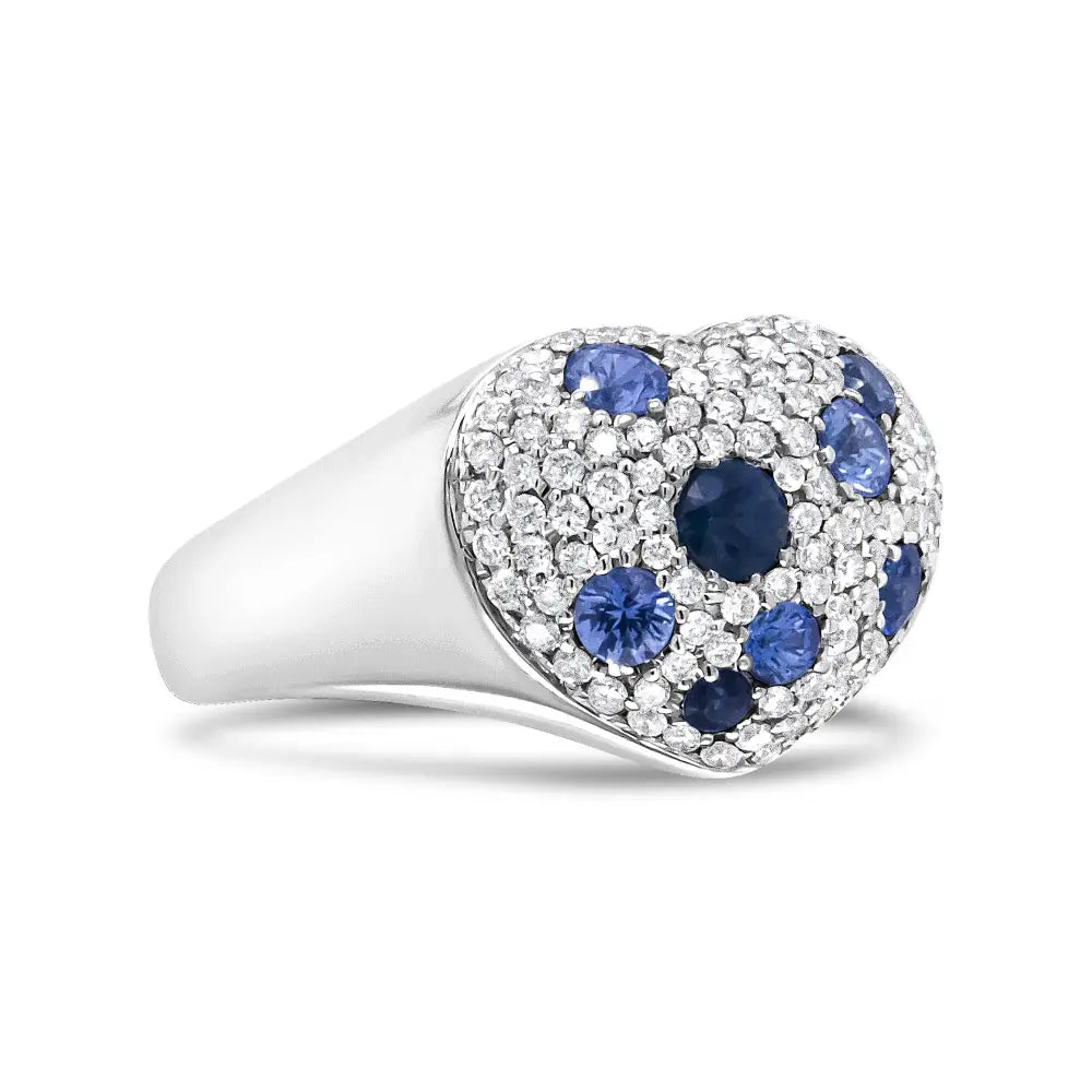 18k White Gold Blue Sapphire and 5/8 Cttw Diamond Cluster Heart Shaped Ring (f-g Color Vs1-vs2 Clarity) - Fine Jewelry