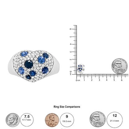 18k White Gold Blue Sapphire and 5/8 Cttw Diamond Cluster Heart Shaped Ring (f-g Color Vs1-vs2 Clarity) - Fine Jewelry