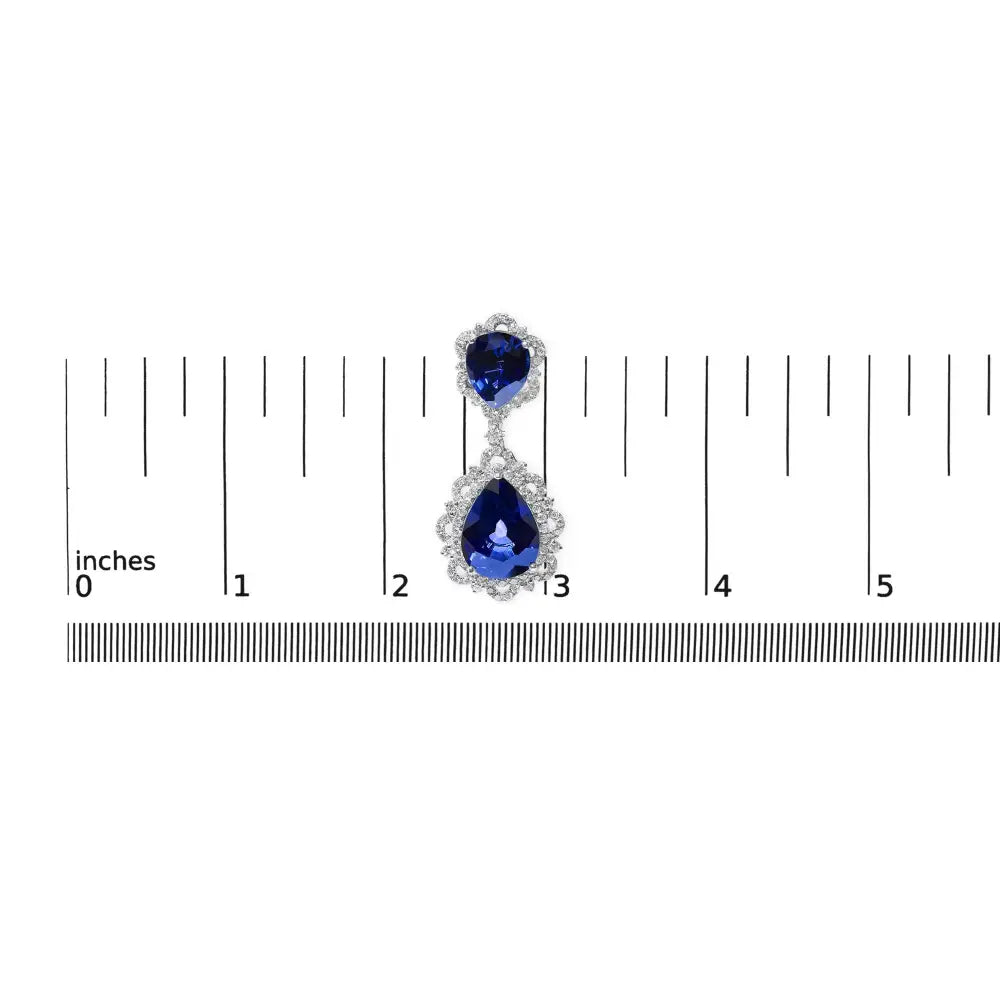 18k White Gold Blue Sapphire and Diamond 2.00 Cttw Halo Drop Dangle Earring (g-h Color Si1-si2 Clarity) - Fine Jewelry