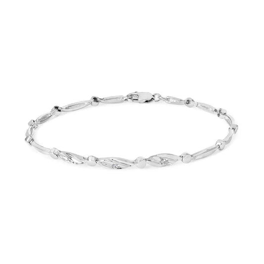 18k White Gold Diamond Accent 3 Stone Link 7’’ Bracelet (i-j Color I1-i2 Clarity) - Fine Jewelry us Direct