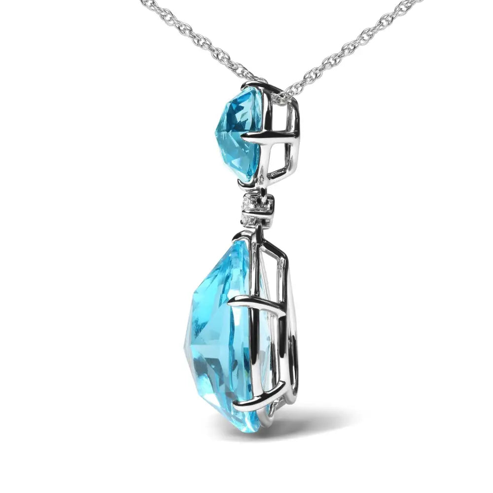 18k White Gold Diamond Accent and Round London Blue Topaz Pear Cut Sky Dangle Drop 18’’ Pendant Necklace (g-h Color