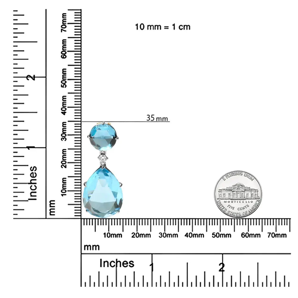 18k White Gold Diamond Accent and Round London Blue Topaz Pear Cut Sky Dangle Drop 18’’ Pendant Necklace (g-h Color