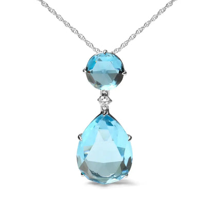 18k White Gold Diamond Accent and Round London Blue Topaz Pear Cut Sky Dangle Drop 18’’ Pendant Necklace (g-h Color