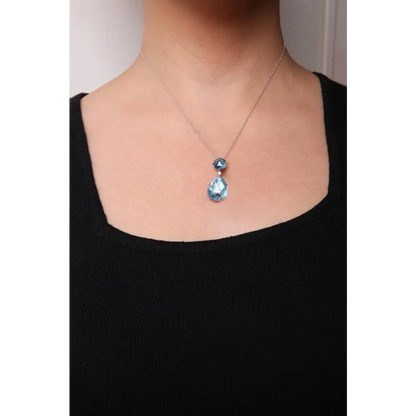 18k White Gold Diamond Accent and Round London Blue Topaz Pear Cut Sky Dangle Drop 18’’ Pendant Necklace (g-h Color