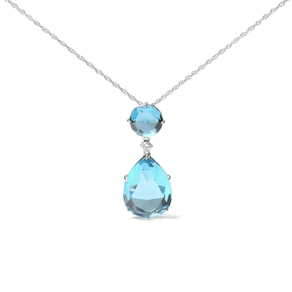 18k White Gold Diamond Accent and Round London Blue Topaz Pear Cut Sky Dangle Drop 18’’ Pendant Necklace (g-h Color