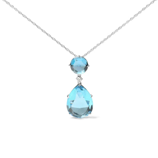 18k White Gold Diamond Accent and Round London Blue Topaz Pear Cut Sky Dangle Drop 18’’ Pendant Necklace (g-h Color