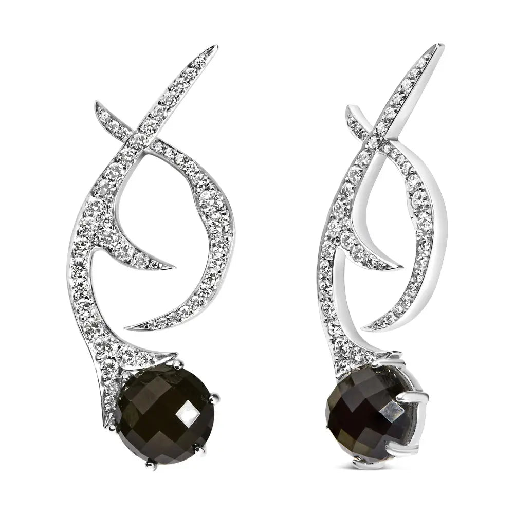 18k White Gold Earrings 1 3/5 Cttw Diamonds and Cabochon Cut Black Shell Swirl Drop (f-g Color Vs1-vs2 Clarity) - Fine